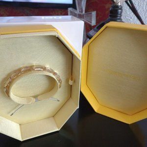 SWAROVSKI Gold Yellow Pinkish Crystal Cushion Adjustable Letra Style Bracelet